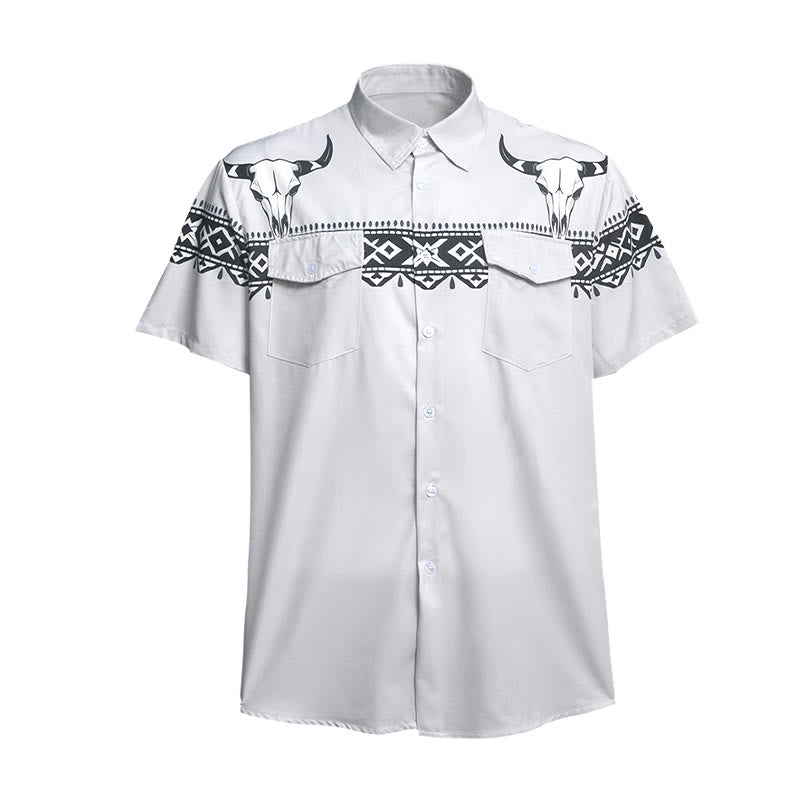 Chemise streetwear homme à imprimé crâne de taureau tribal aztèque western - image 9