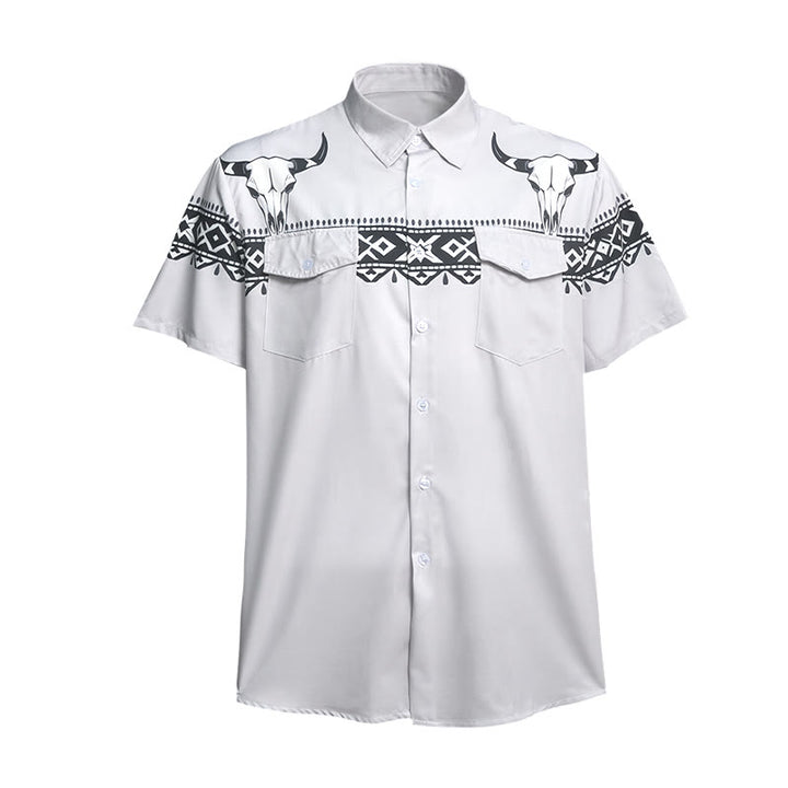 Chemise streetwear homme à imprimé crâne de taureau tribal aztèque western - image 9