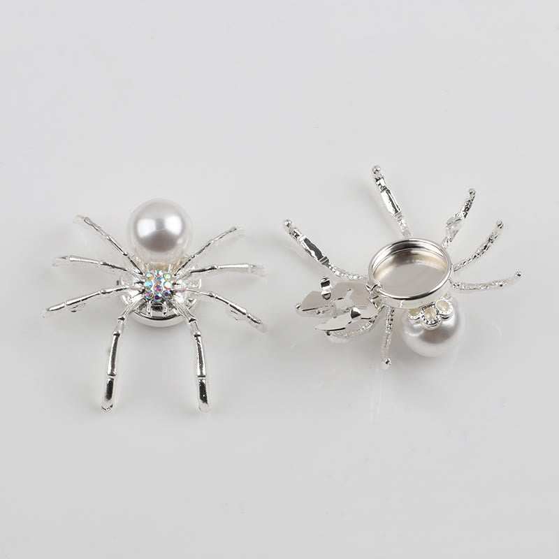 1 paire de couvre-boutons de chemise à pression en forme d'araignée et de toile d'araignée nacrée - Argent - image 1