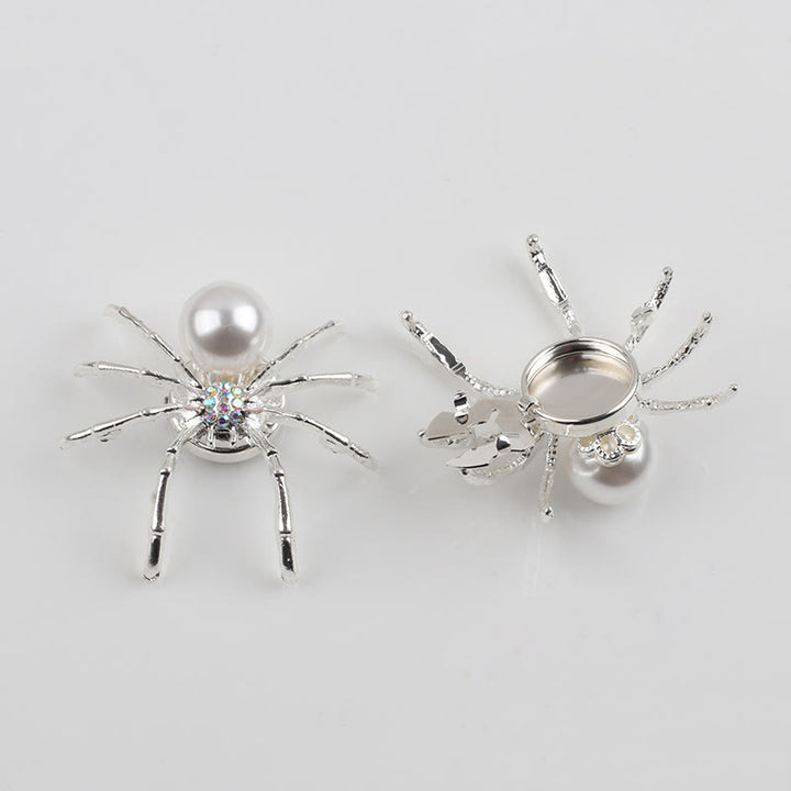 1 paire de couvre-boutons de chemise à pression en forme d'araignée et de toile d'araignée nacrée - Argent - image 1