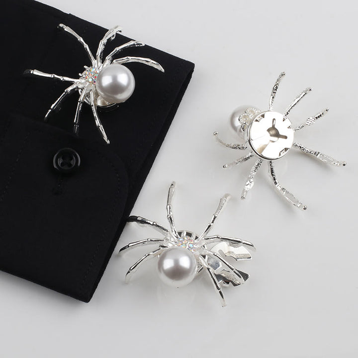 1 paire de couvre-boutons de chemise à pression en forme d'araignée et de toile d'araignée nacrée - image 5