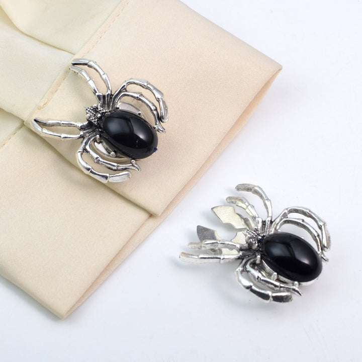 1 paire de couvre-boutons de chemise à pression en forme d'araignée nocturne - Noir et argent - image 0