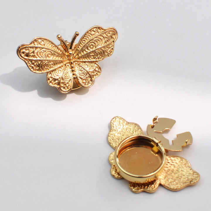 1 paire de couvre-boutons papillon filigranés à pression pour chemise - Or - image 0