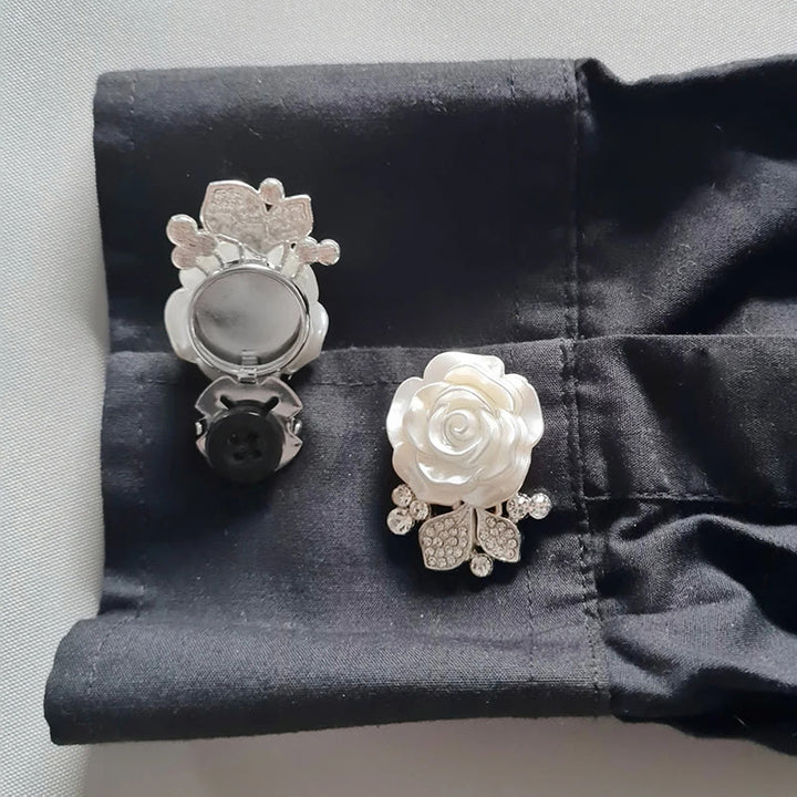 1 paire de couvre-boutons de chemise à pression en forme de rose blanche éternelle - Style n° 1 / Argent - image 0