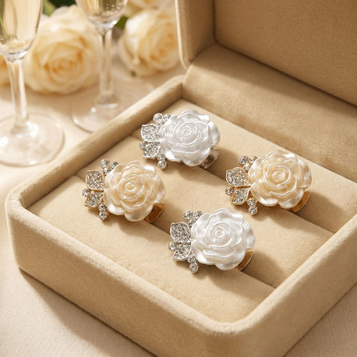 1 paire de couvre-boutons de chemise à pression en forme de rose blanche éternelle - image 3