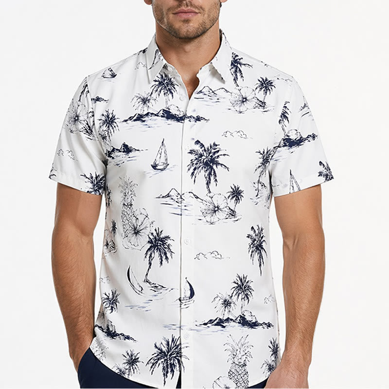 Chemise à manches courtes pour homme, imprimé île tropicale, idéale pour les vacances d'été. - image 1