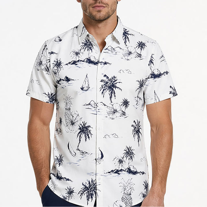 Chemise à manches courtes pour homme, imprimé île tropicale, idéale pour les vacances d'été. - image 1