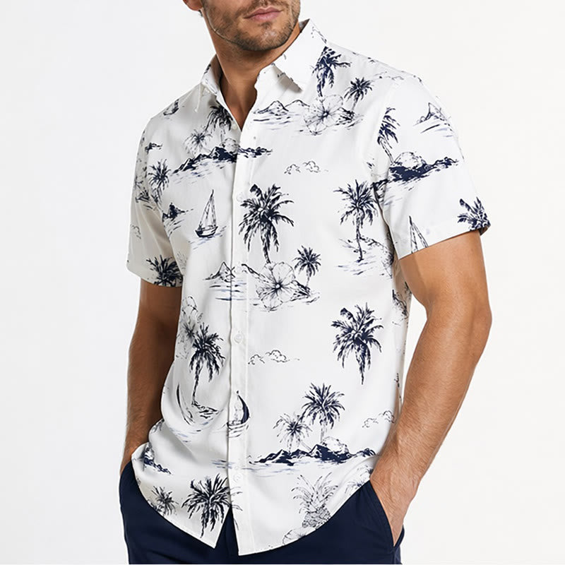 Chemise à manches courtes pour homme, imprimé île tropicale, idéale pour les vacances d'été. - image 3