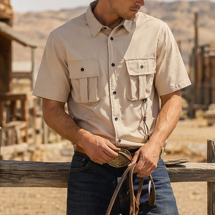Chemise de travail utilitaire surdimensionnée pour homme avec bandoulière amovible - Beige - 5XL - image 0