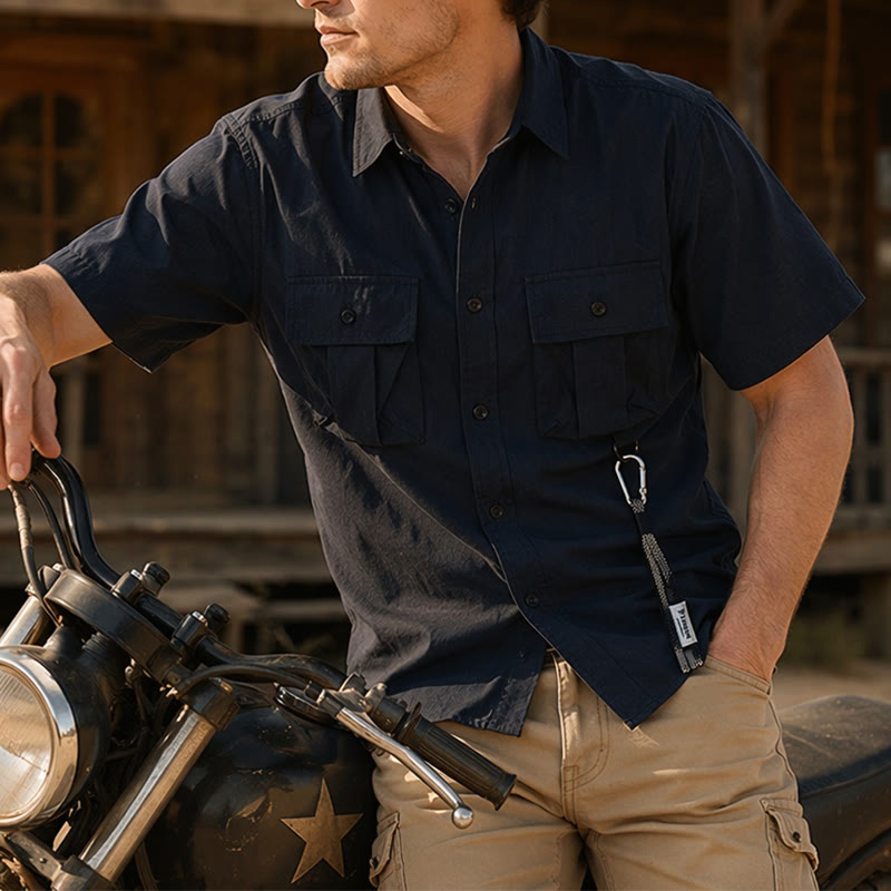 Chemise de travail utilitaire surdimensionnée pour homme avec bandoulière amovible - Noir - 5XL - image 3