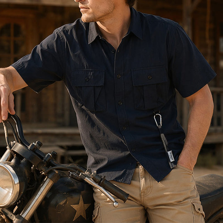 Chemise de travail utilitaire surdimensionnée pour homme avec bandoulière amovible - Noir - 5XL - image 3