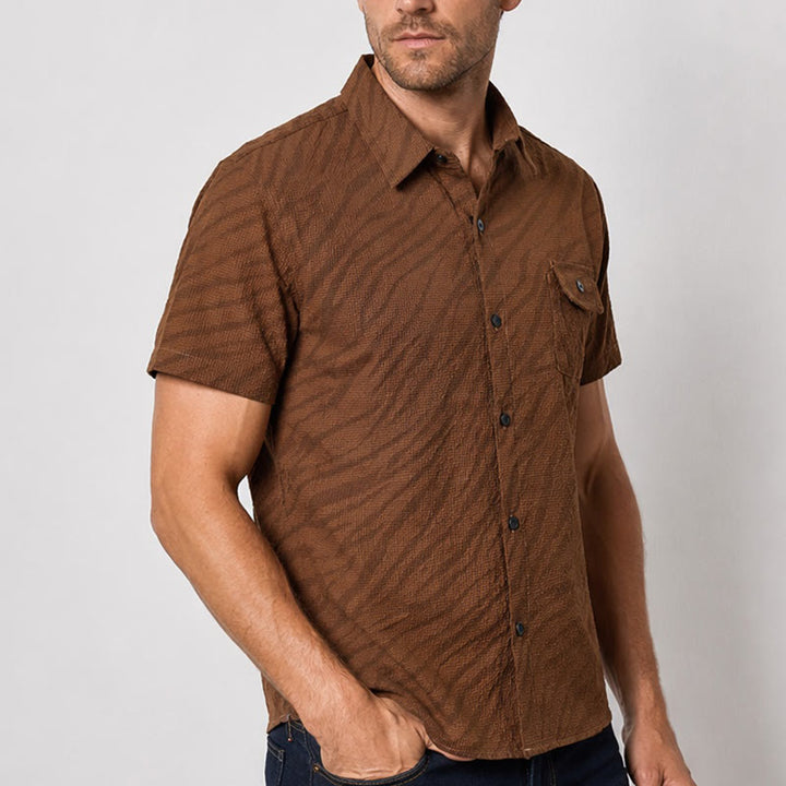 Chemise de travail oversize marron en seersucker pour homme - image 3