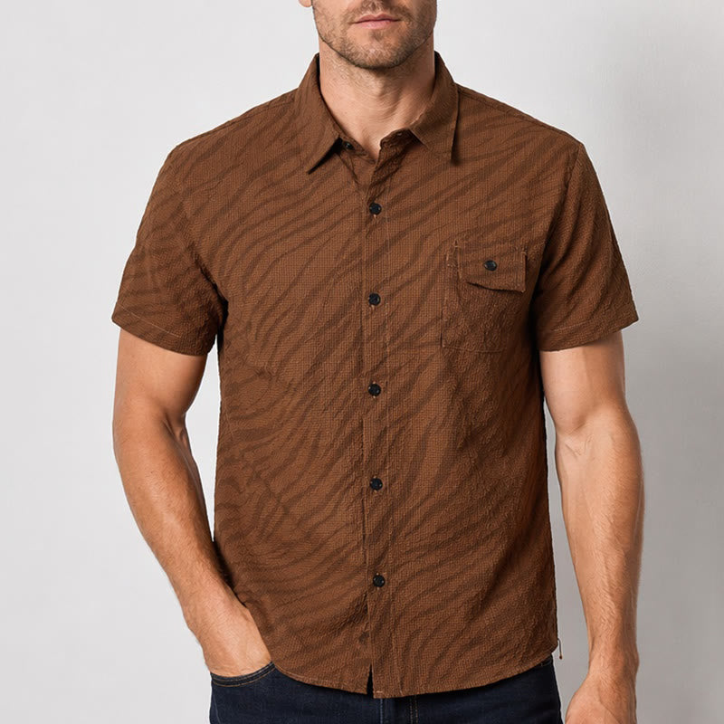 Chemise de travail oversize marron en seersucker pour homme - image 1