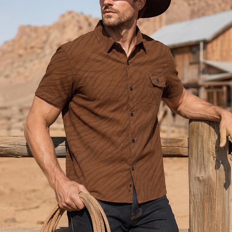 Chemise de travail oversize marron en seersucker pour homme - Brun - 5XL - image 0
