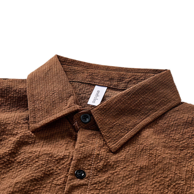 Chemise de travail oversize marron en seersucker pour homme - image 4