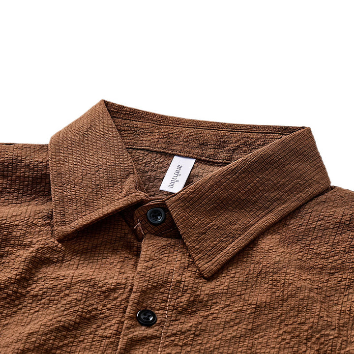 Chemise de travail oversize marron en seersucker pour homme - image 4