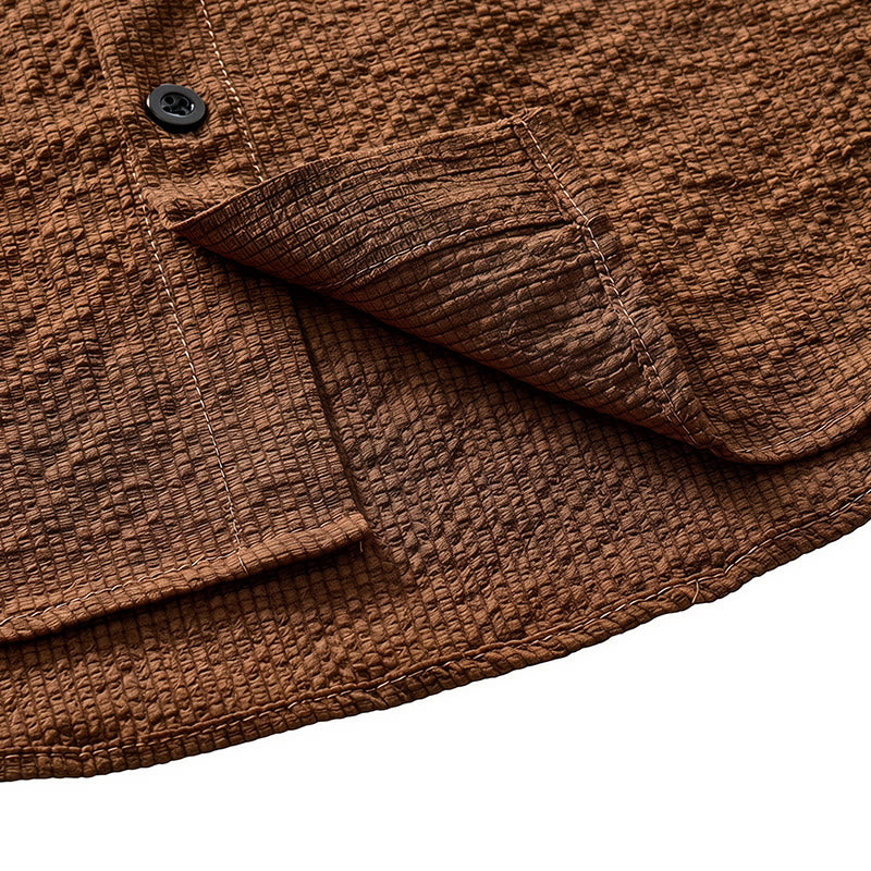Chemise de travail oversize marron en seersucker pour homme - image 6