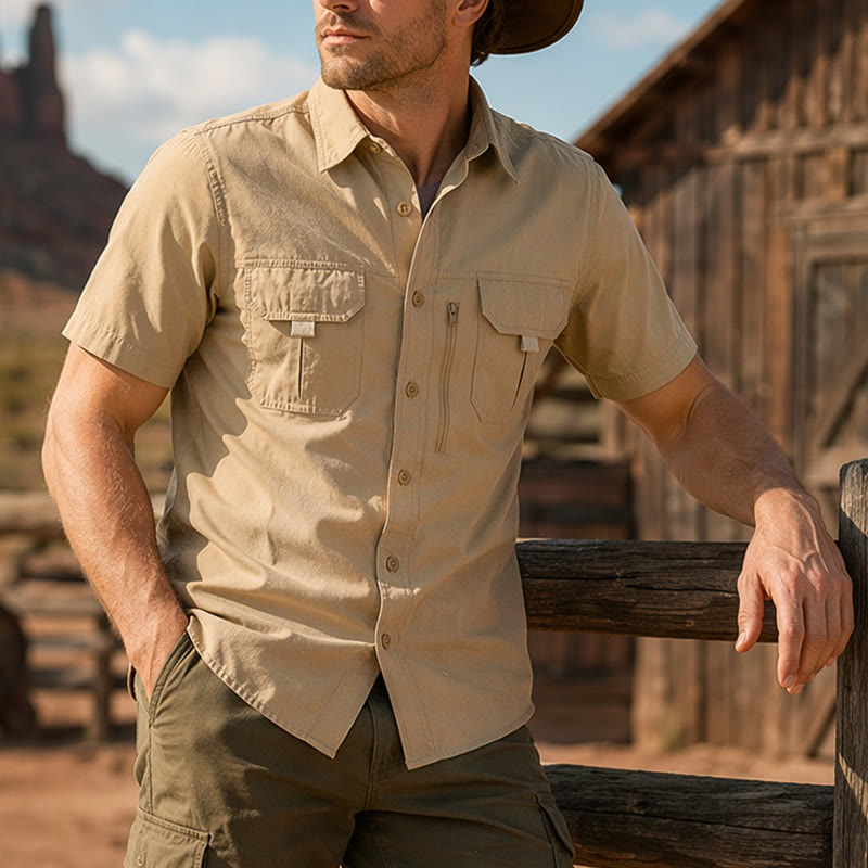 Chemise de travail multipoches d'été pour homme - Kaki - 4XL - image 4