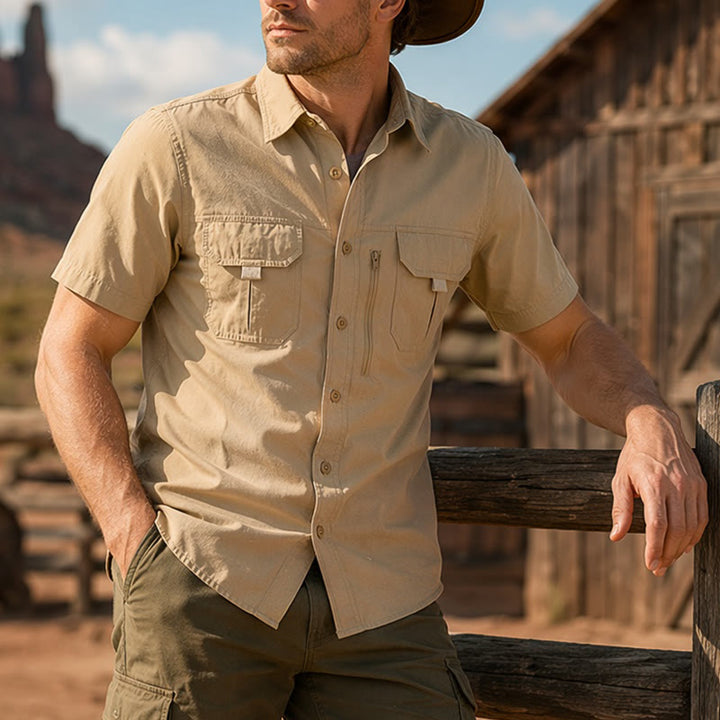 Chemise de travail multipoches d'été pour homme - Kaki - 4XL - image 4
