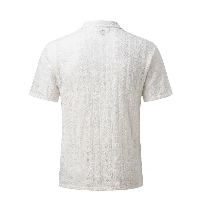 Chemise blanche respirante en coton à col cubain et broderie œillet - image 9