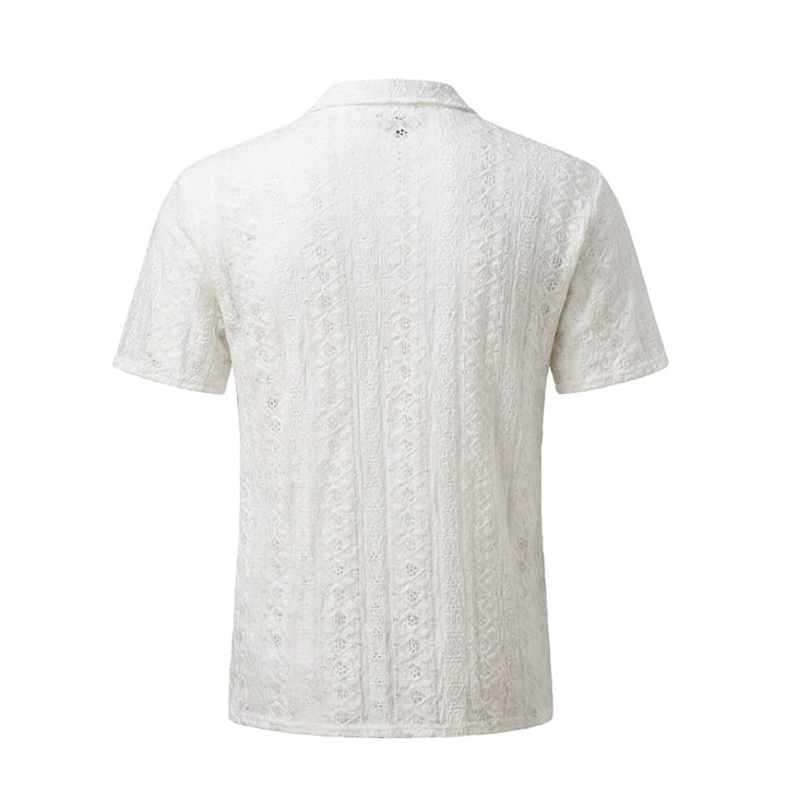 Chemise blanche respirante en coton à col cubain et broderie œillet - image 9
