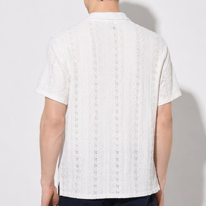 Chemise blanche respirante en coton à col cubain et broderie œillet - image 2