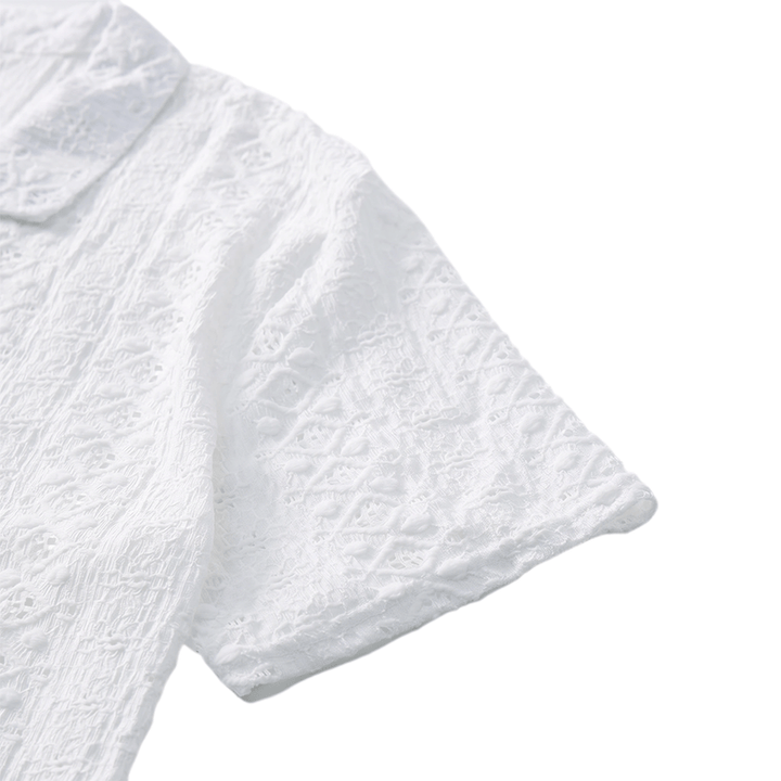Chemise blanche respirante en coton à col cubain et broderie œillet - image 7