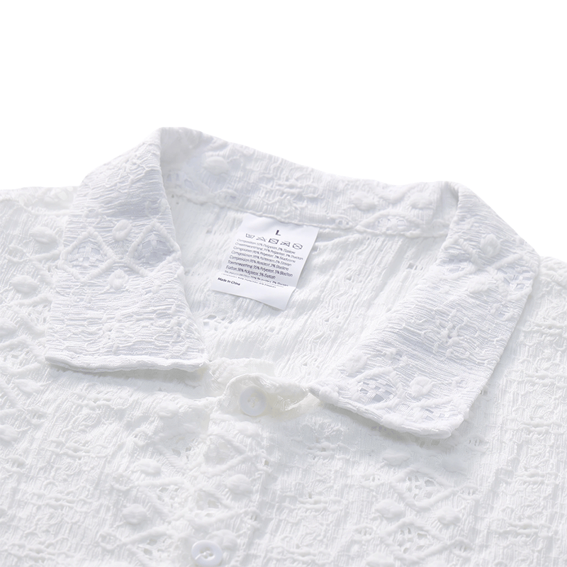 Chemise blanche respirante en coton à col cubain et broderie œillet - image 4