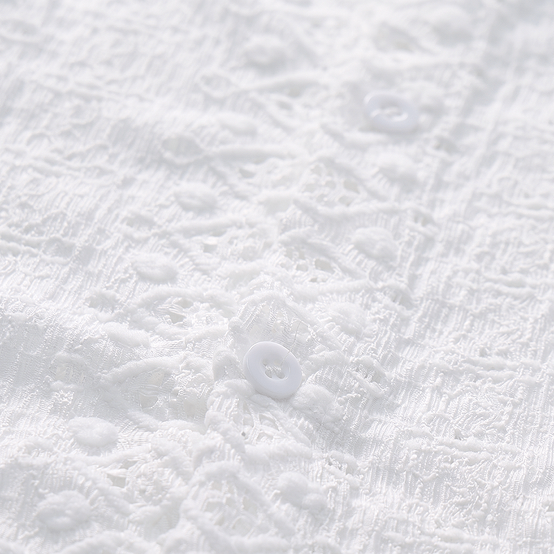Chemise blanche respirante en coton à col cubain et broderie œillet - image 5