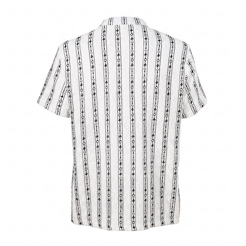 Chemise en coton à col cubain et motif géométrique à rayures verticales - image 10