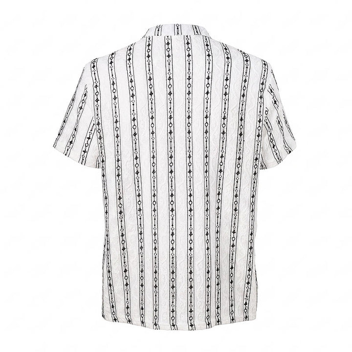 Chemise en coton à col cubain et motif géométrique à rayures verticales - image 10