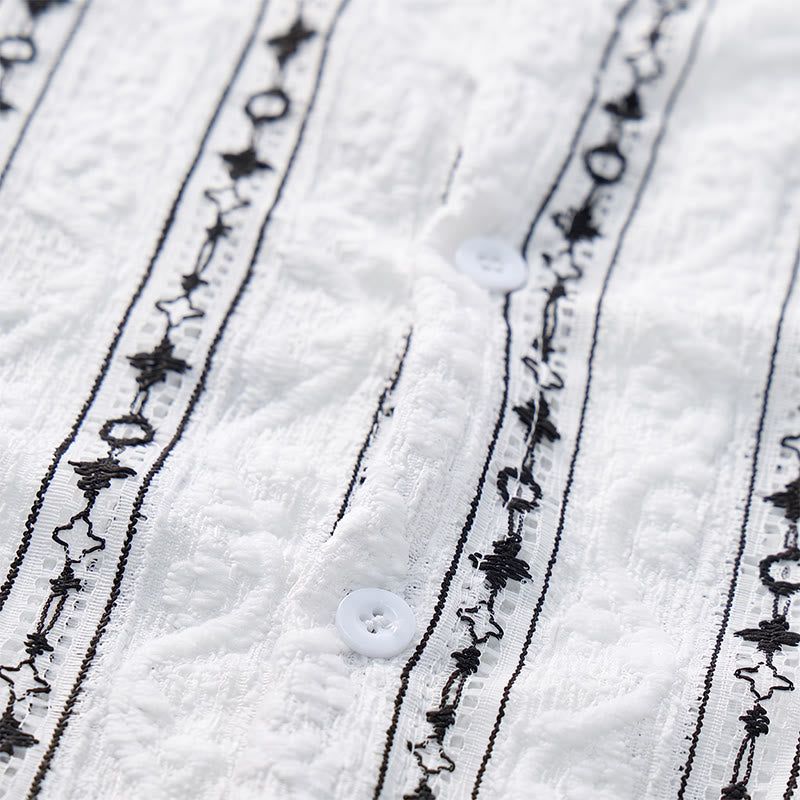 Chemise en coton à col cubain et motif géométrique à rayures verticales - image 6