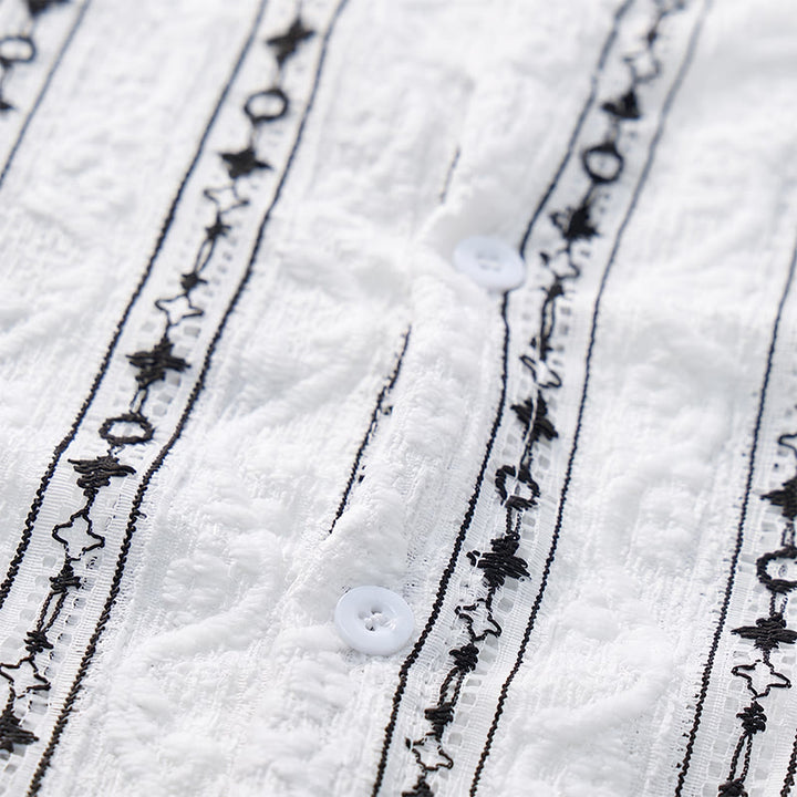 Chemise en coton à col cubain et motif géométrique à rayures verticales - image 6