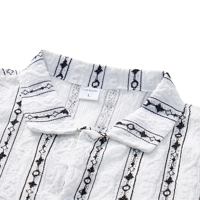 Chemise en coton à col cubain et motif géométrique à rayures verticales - image 4