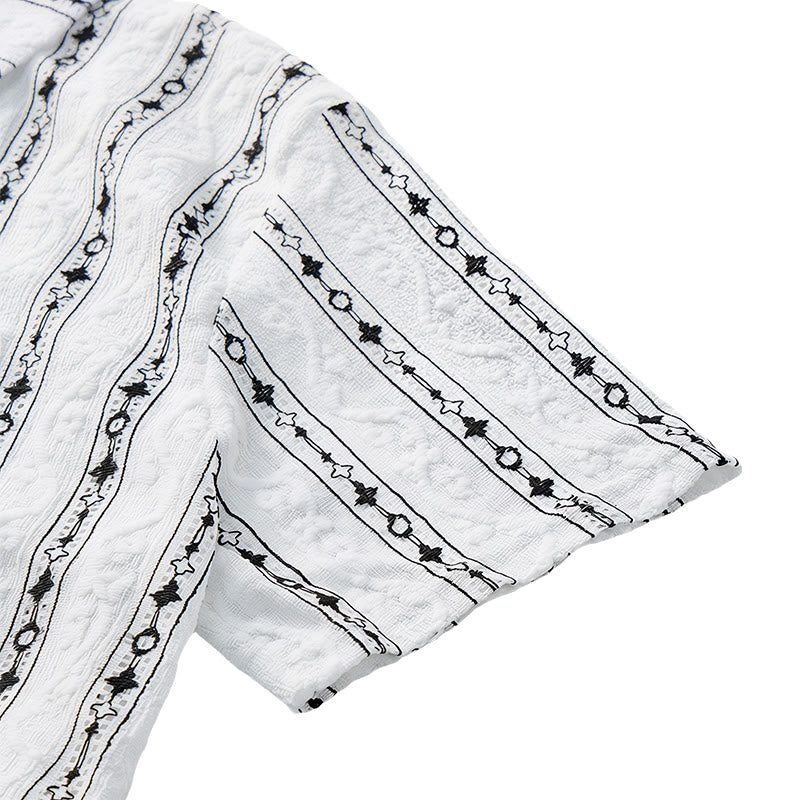 Chemise en coton à col cubain et motif géométrique à rayures verticales - image 8