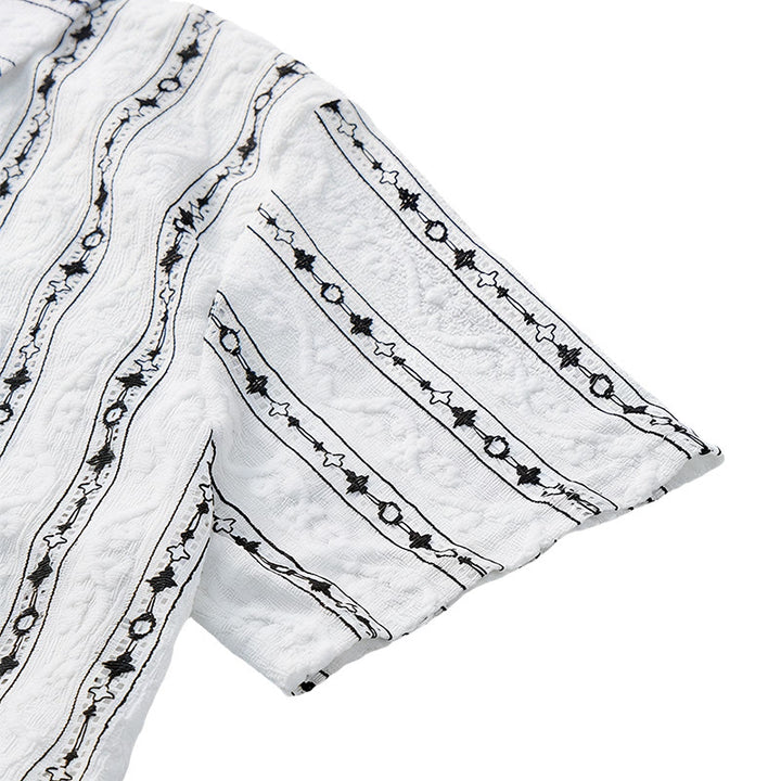 Chemise en coton à col cubain et motif géométrique à rayures verticales - image 8