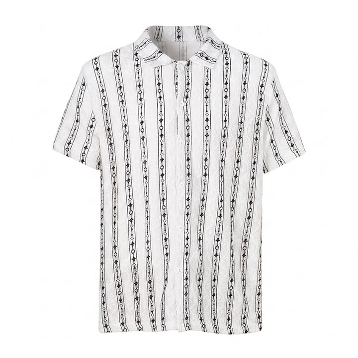 Chemise en coton à col cubain et motif géométrique à rayures verticales - image 9