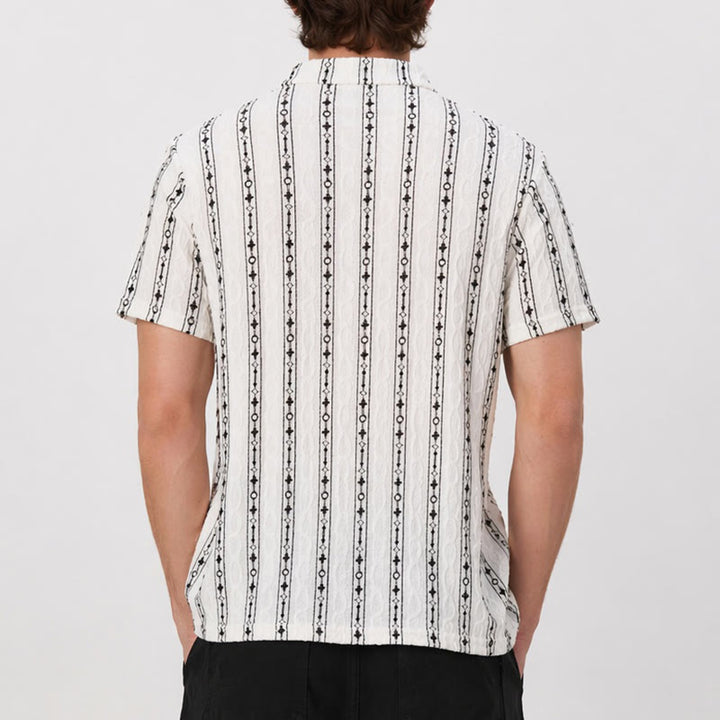 Chemise en coton à col cubain et motif géométrique à rayures verticales - image 2
