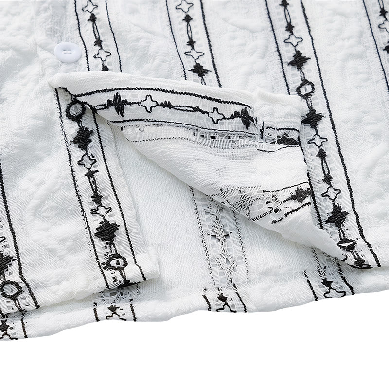 Chemise en coton à col cubain et motif géométrique à rayures verticales - image 7