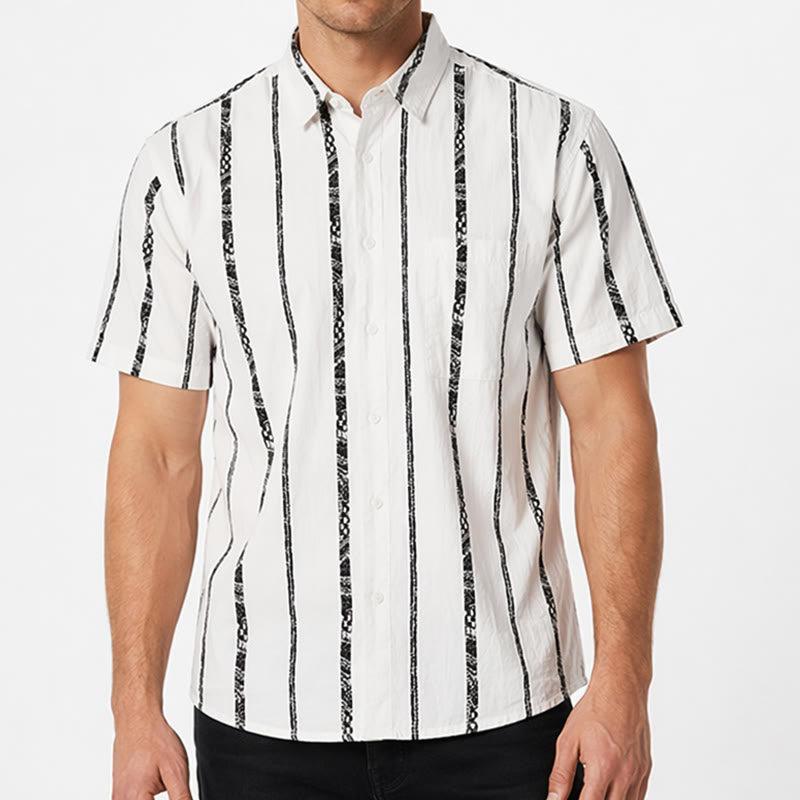 Chemise d'été légère en coton à imprimé à rayures tribales tendance - image 1