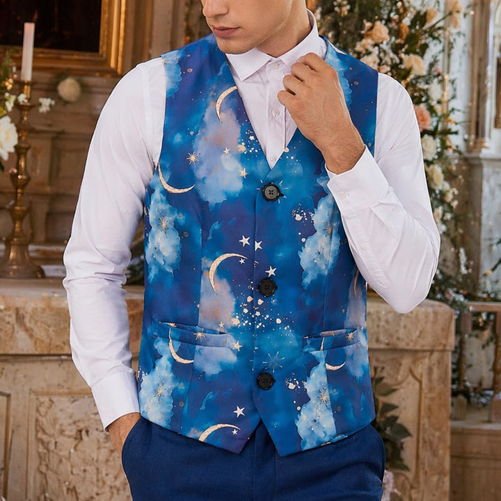 Gilet de costume imprimé Nuit étoilée pour homme - Bleu nuit étoilée - 3XL - image 0