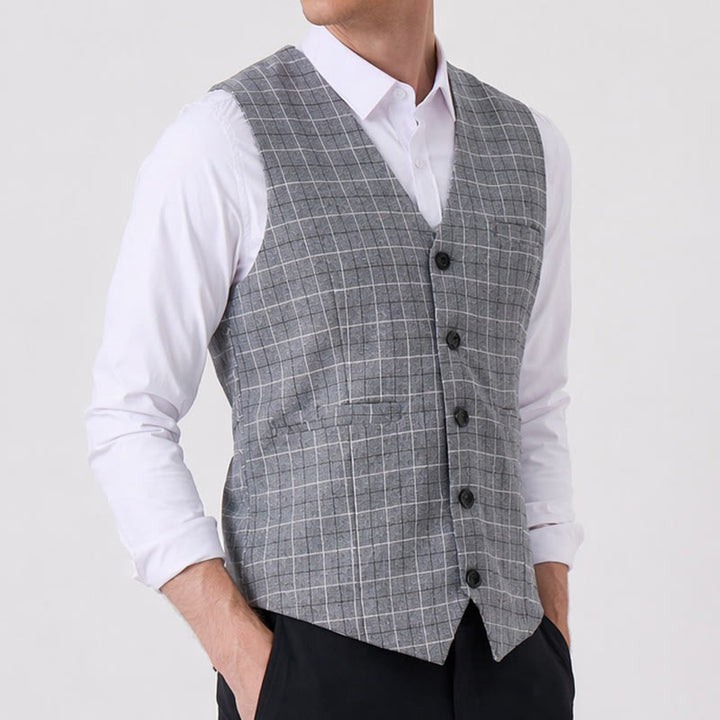 Gilet de costume d'affaires formel à carreaux gris pour homme - image 3