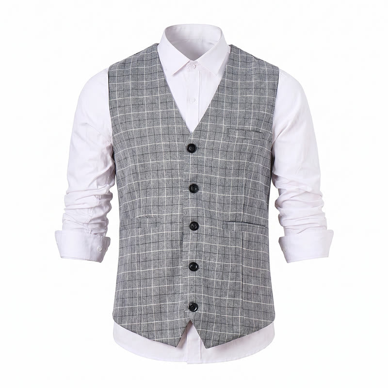 Gilet de costume d'affaires formel à carreaux gris pour homme - image 10