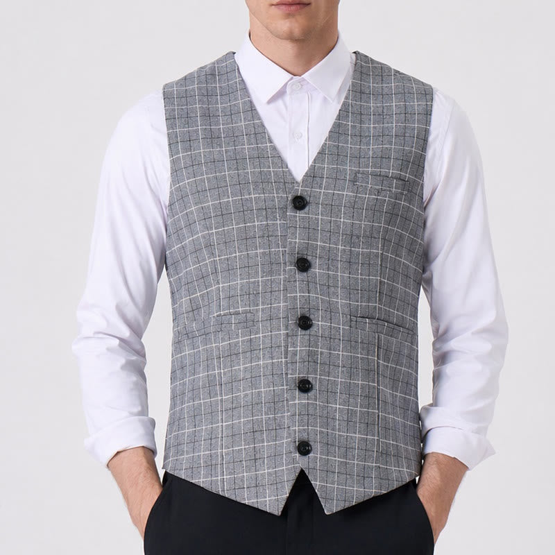 Gilet de costume d'affaires formel à carreaux gris pour homme - image 1