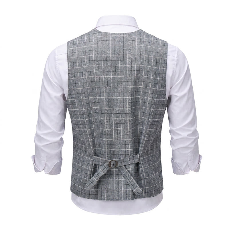 Gilet de costume d'affaires formel à carreaux gris pour homme - image 11