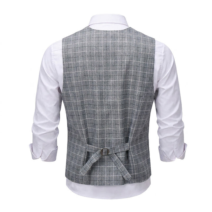 Gilet de costume d'affaires formel à carreaux gris pour homme - image 11