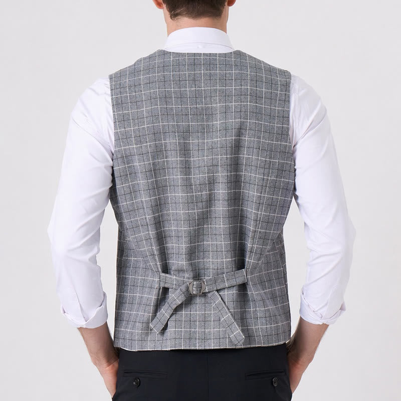 Gilet de costume d'affaires formel à carreaux gris pour homme - image 2
