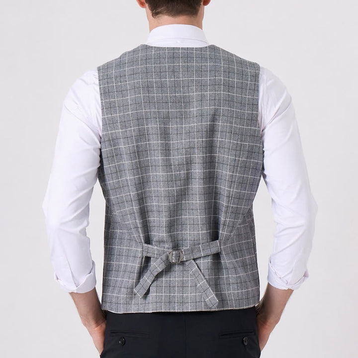 Gilet de costume d'affaires formel à carreaux gris pour homme - image 2