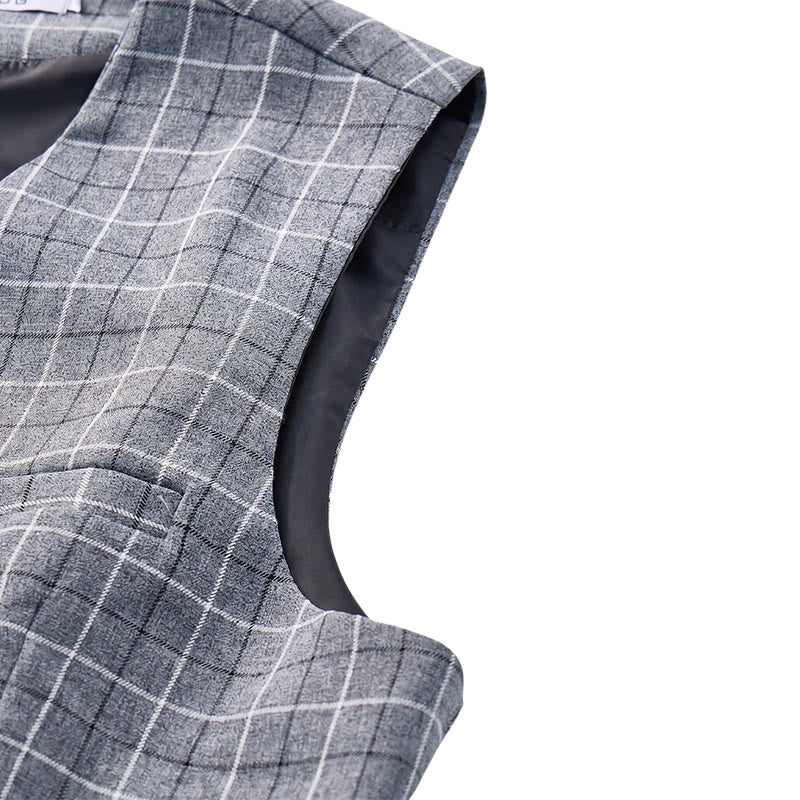 Gilet de costume d'affaires formel à carreaux gris pour homme - image 9