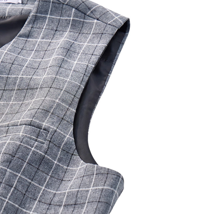 Gilet de costume d'affaires formel à carreaux gris pour homme - image 9